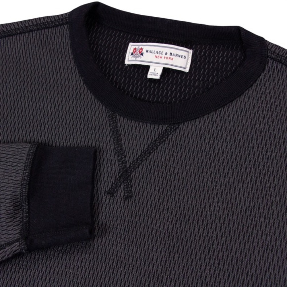 Wallace & Barnes Mens L Gray‎ Crew Neck Long Sleeve Waffle Knit Sweater
